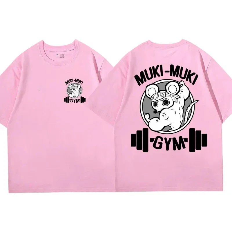 Color: black, Size: XXL - Anime Demon Slayer Uzui Tengen Print T-shirts Unisex Funny Ninja Mice Muki Muki Gym T Shirt Muscular Mouse Oversized T-shirt