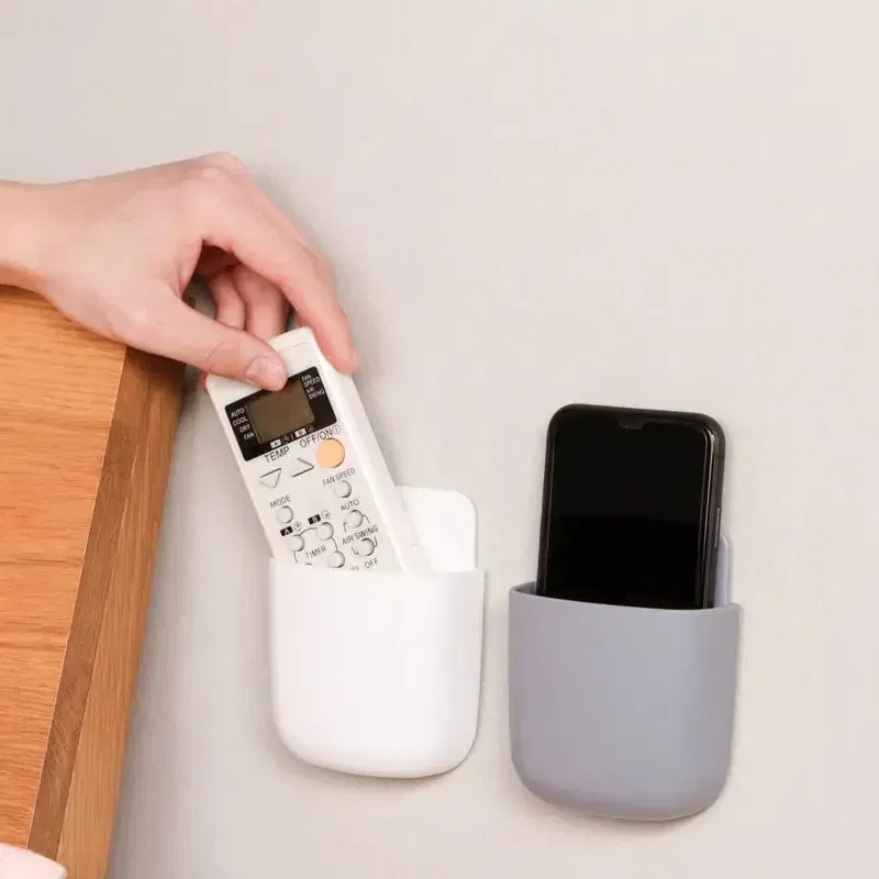 Color: Blue - White Wall Hanging Storage Box Household Living Room Conditioner Remote Control Bedside Phone Storage Holder Organizer Box Shelf