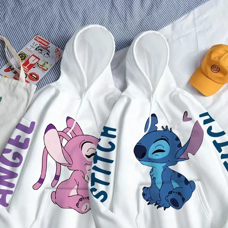 Color: green, Size: L - Disney Hoodie Fashion Stitch Angel Monster Letter Cartoon Sweatshirt Pullover Cute Harajuku Unisex Women's Pocket Top