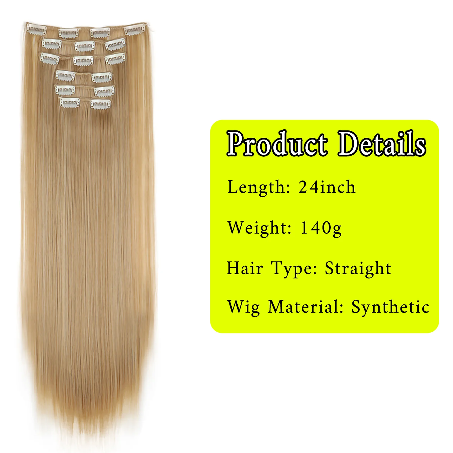 Color: #144, Stretched Length: 24inches - 24Inch 16 Clips in Hair Extensions Long Straight Hairstyle Synthetic Blonde Black Hairpieces Heat Resistant False Hair Daily Use