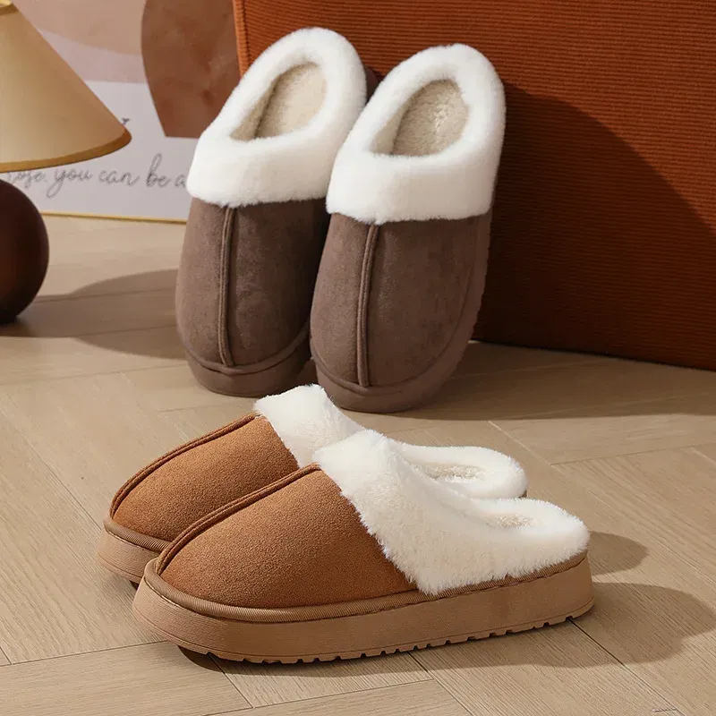 Color: Straw, Shoe Size: 36-37, Ships From: CHINA - Asgard Plush Women Slippers Thick Sole Non-slip Outdoor Fuzzy Slides Winter New Fur Collar Cotton Shoes Winter Warm Home Slipper