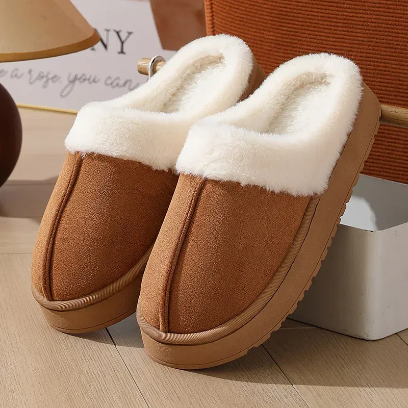 Color: Straw, Shoe Size: 36-37, Ships From: CHINA - Asgard Plush Women Slippers Thick Sole Non-slip Outdoor Fuzzy Slides Winter New Fur Collar Cotton Shoes Winter Warm Home Slipper