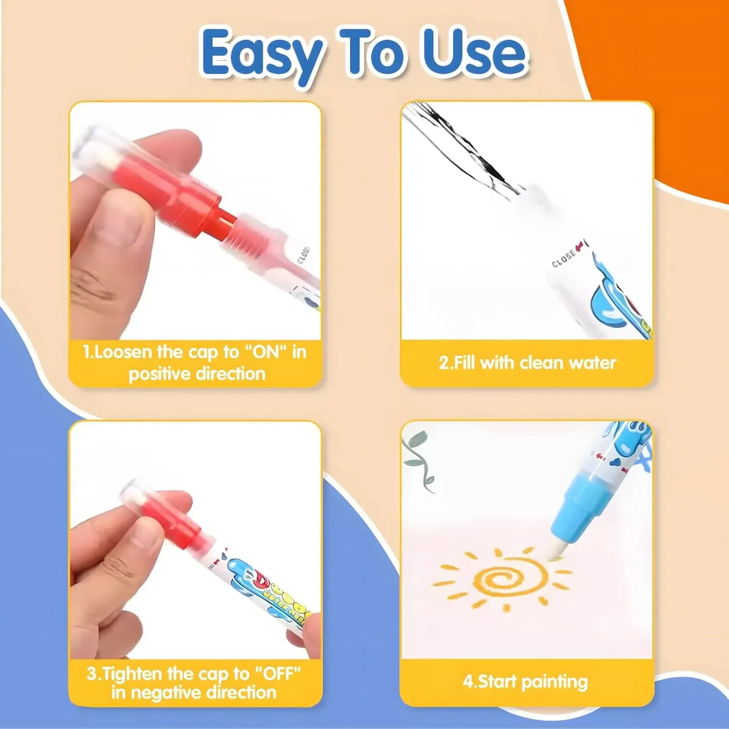 Color: light yellow - Magic Water Drawing Mat Coloring Doodle Mat with Reusable Magic Pens Montessori Toys Painting Board Educational Toys for Kids
