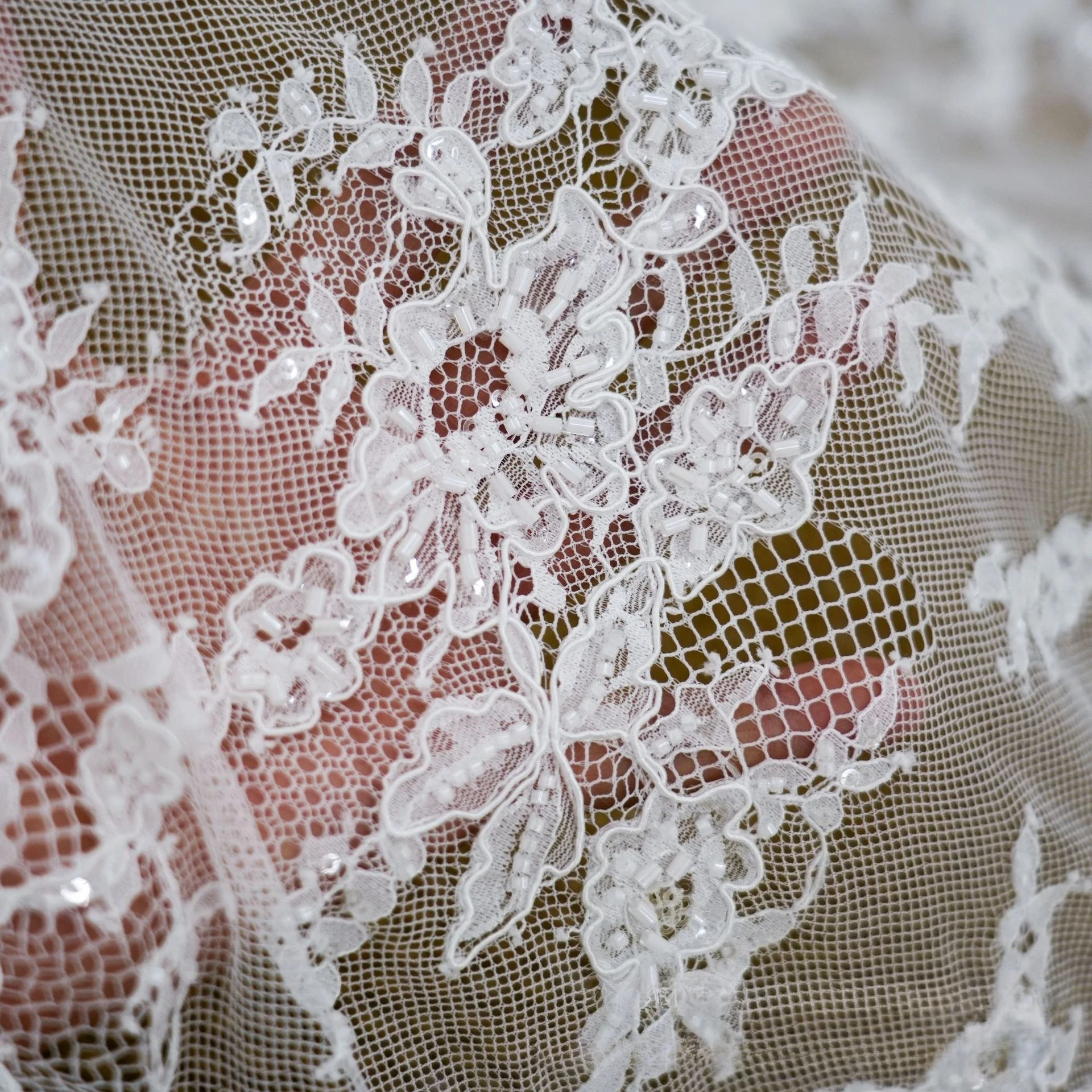 Color: black, Length: 3 YARDS - 3 Meters One Pc Off-white Classic Fashion Wedding Dress Clothing French Style Soft Embroidery Beaded Lace Fabric