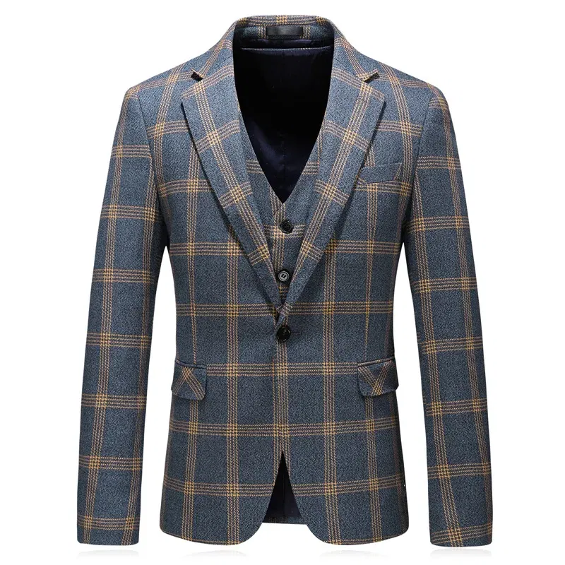 Color: Blue, Size: 4XL - High-End Three-Piece Men's Wedding Suit with Vest And Trousers Fashion Business Casual Groom's Dress All-In-One