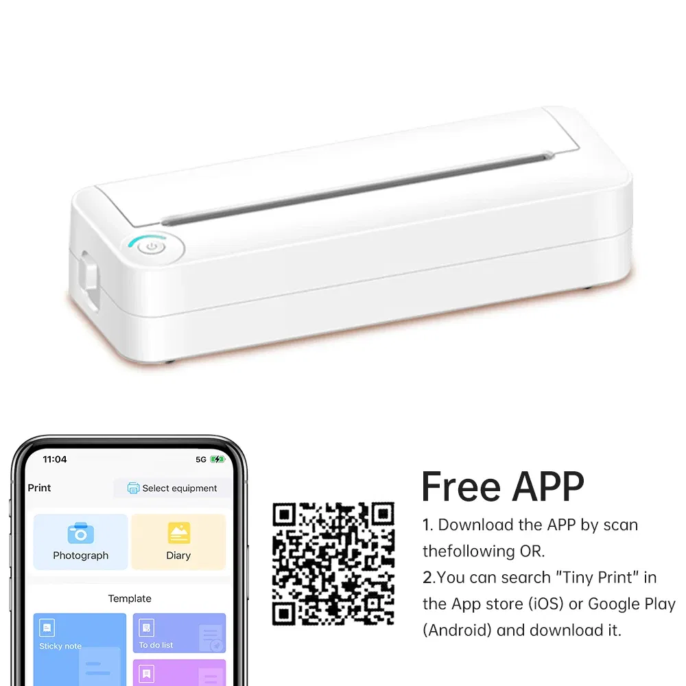 color: pink - A4 Paper Printer Thermal Printing Wireless BT Mobile Photo Printer Support 210mm Wide for Outdoor Travel Home Office Printing