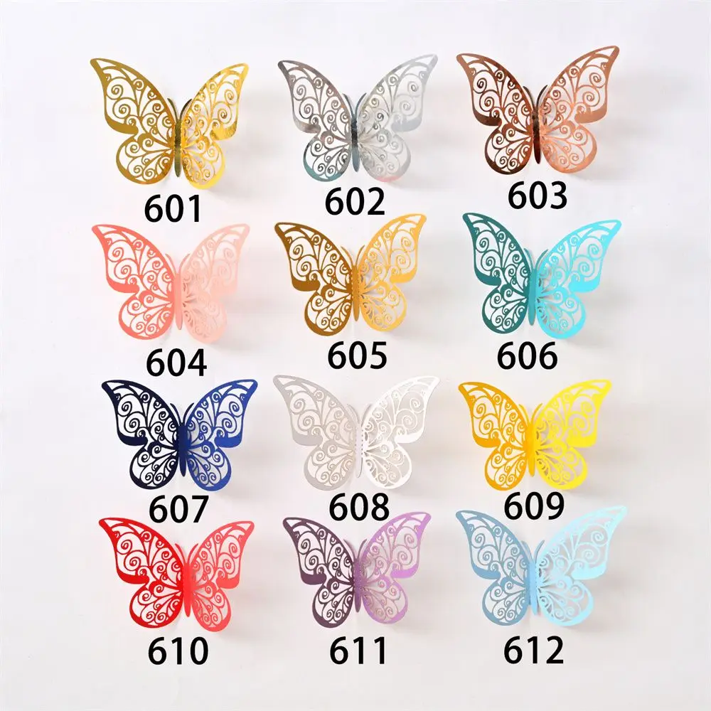 Color: Light Grey - 12 Pieces 3D Hollow Butterfly Wall Sticker Bedroom Living Room Home Decoration Paper Butterfly