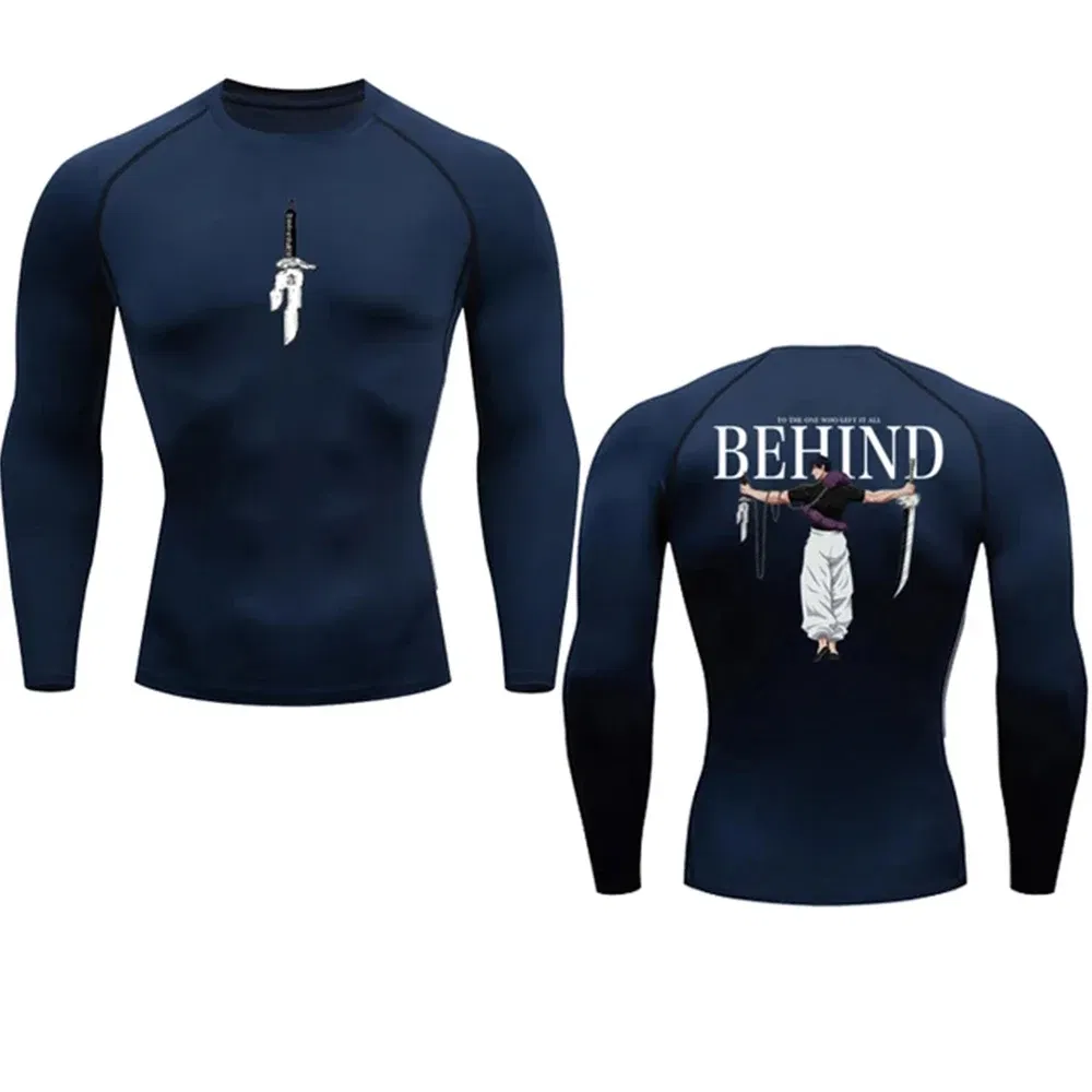 Color: green, Size: S - Anime Compression Shirt Men Print Breathable Football Fitness Tight Sportswear Althletic Quick Dry Rash Guard Gym Riding Tops
