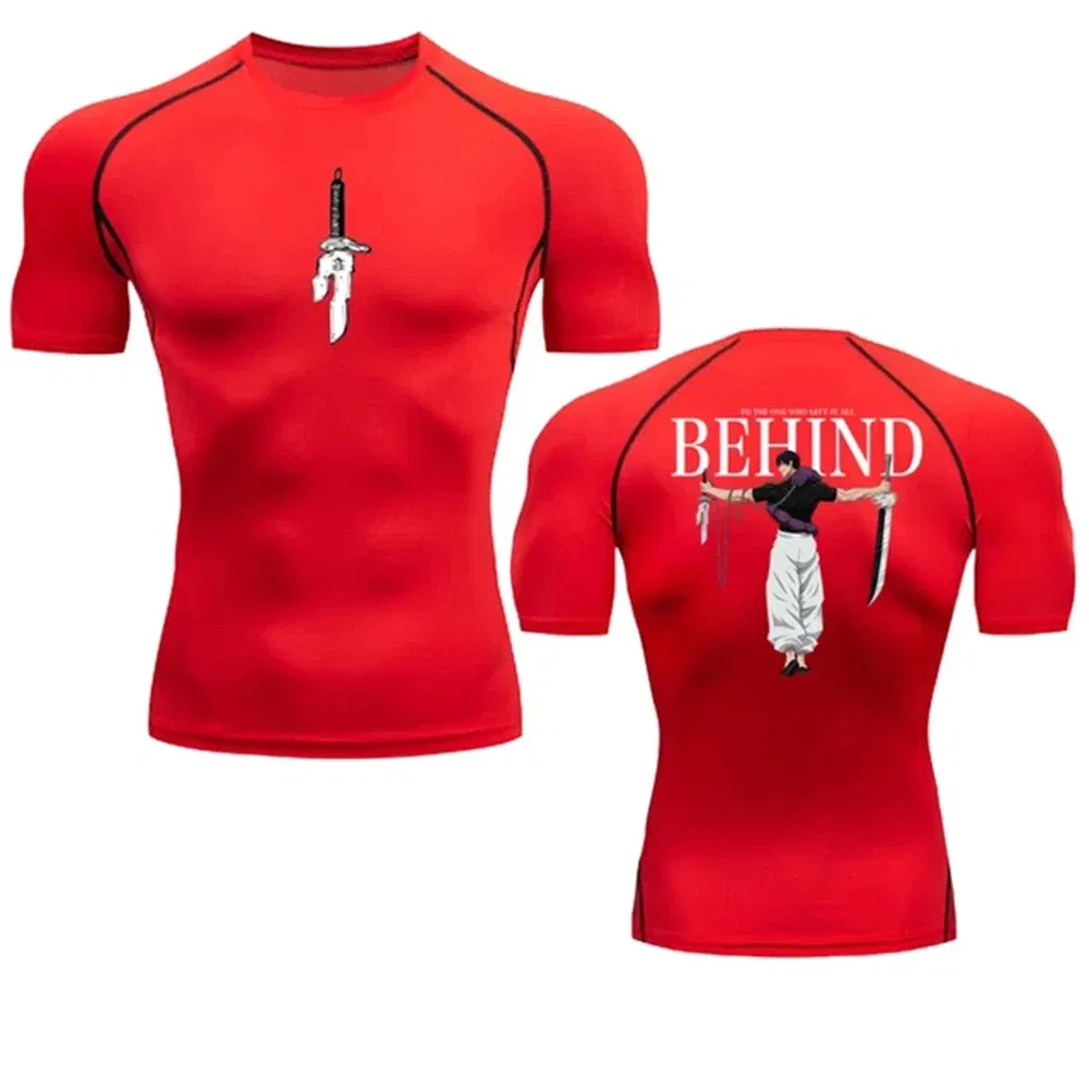 Color: green, Size: S - Anime Compression Shirt Men Print Breathable Football Fitness Tight Sportswear Althletic Quick Dry Rash Guard Gym Riding Tops