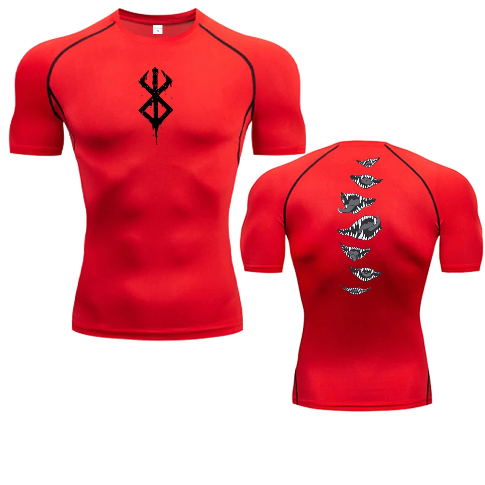 Color: Gold, Size: L - 2024Anime Berserk Guts Men's Compression Shirt Fitness Sport Running Tight Gym TShirts Athletic Quick Dry Tops Tee Summer