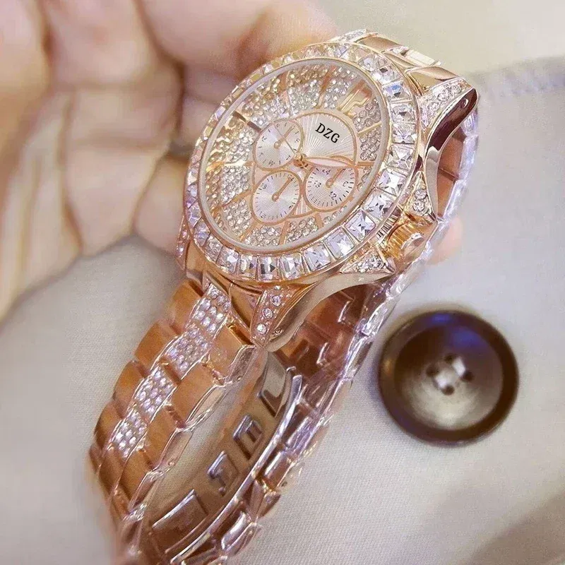 Color: Gold - Fashion Women Watch with Diamond Watch Ladies Top Luxury Brand Ladies Casual Women's Bracelet Crystal Watches Relogio Feminino