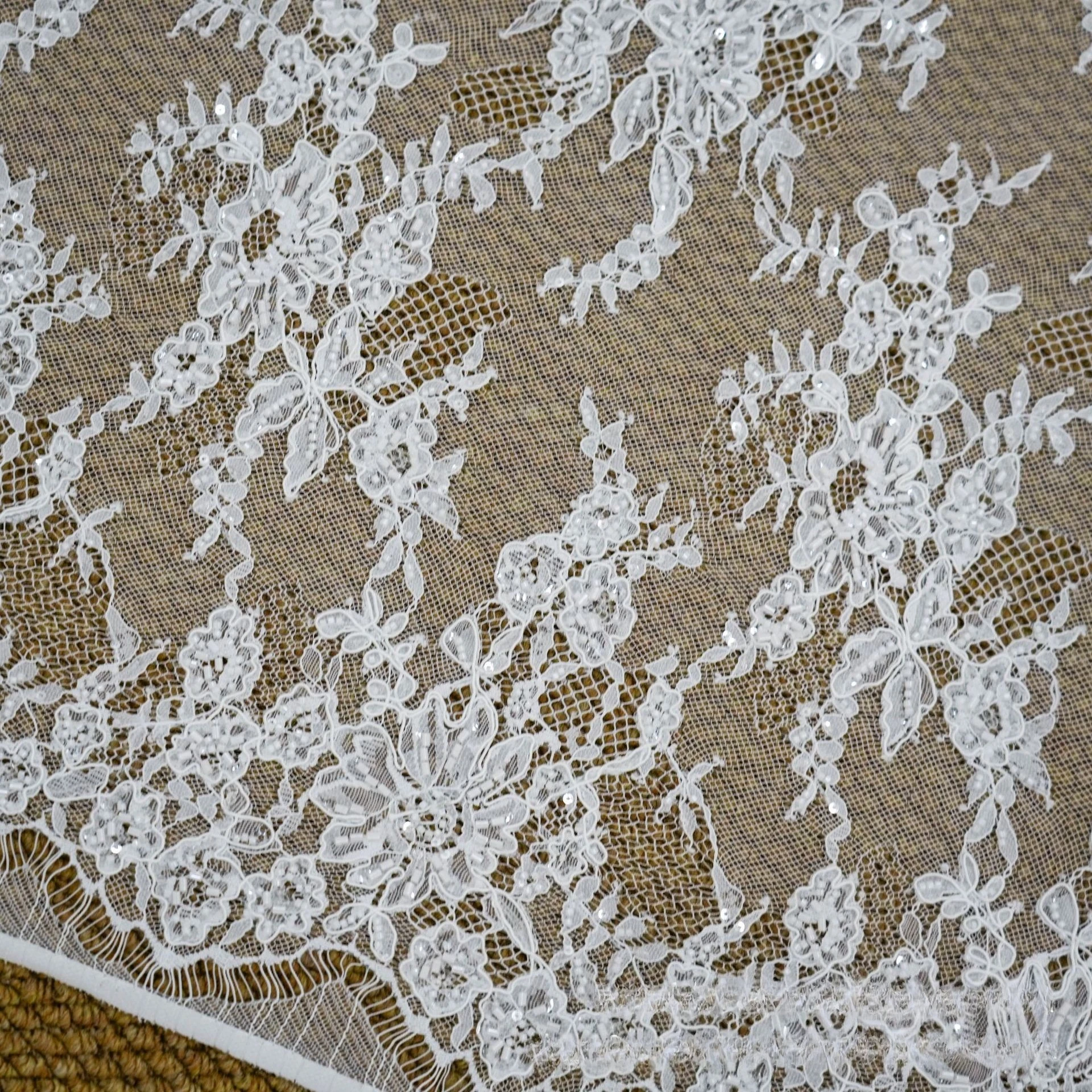 Color: black, Length: 3 YARDS - 3 Meters One Pc Off-white Classic Fashion Wedding Dress Clothing French Style Soft Embroidery Beaded Lace Fabric