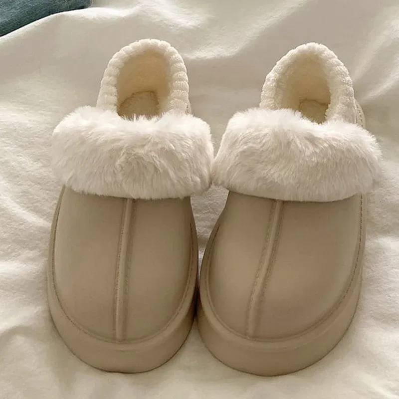 Color: Straw, Shoe Size: 36-37, Ships From: CHINA - Gacimy Warm Fur Women Slippers 2024 New Antiskid Waterproof Outdoor Cotton Shoes Winter Plush House Slides Fur Fluffy Slippers