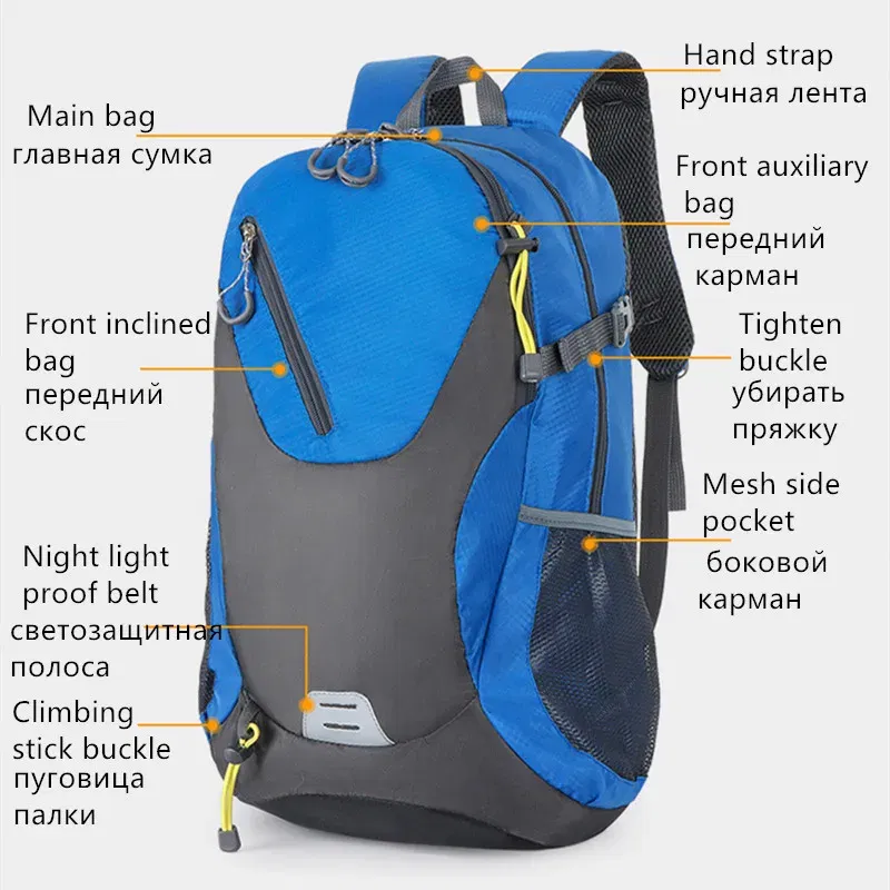 Color: Pink - 2024 New Outdoor Backpack Hiking Sports Mountaineering Bag Riding Backpack 40L Waterproof Backpack Leisure Travel Bag
