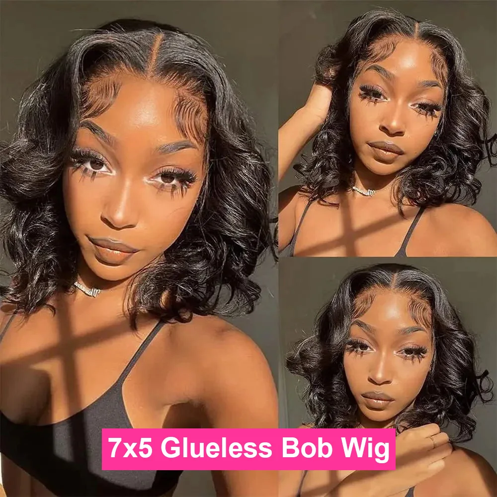 Hair Color: #1, Ships From: CHINA, Stretched Length: 12INCHES, Density: 150% - 7x5 Glueless Ready To Wear And Go Pre plucked 180 Density Body Wave Short Bob Human Hair Wigs 13x4 Lace Frontal Human Hair Wig