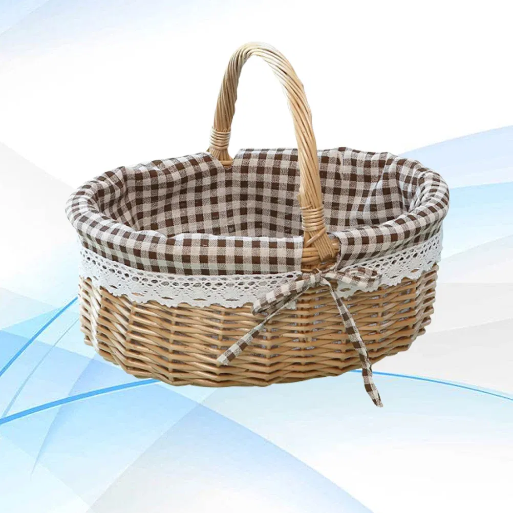 Color: WHITE - Basket Storage Wicker Woven Picnic Flower Willow Baskets With For Bread Fruit Handles Handheld Flowers Kitchen Vegetable Easter