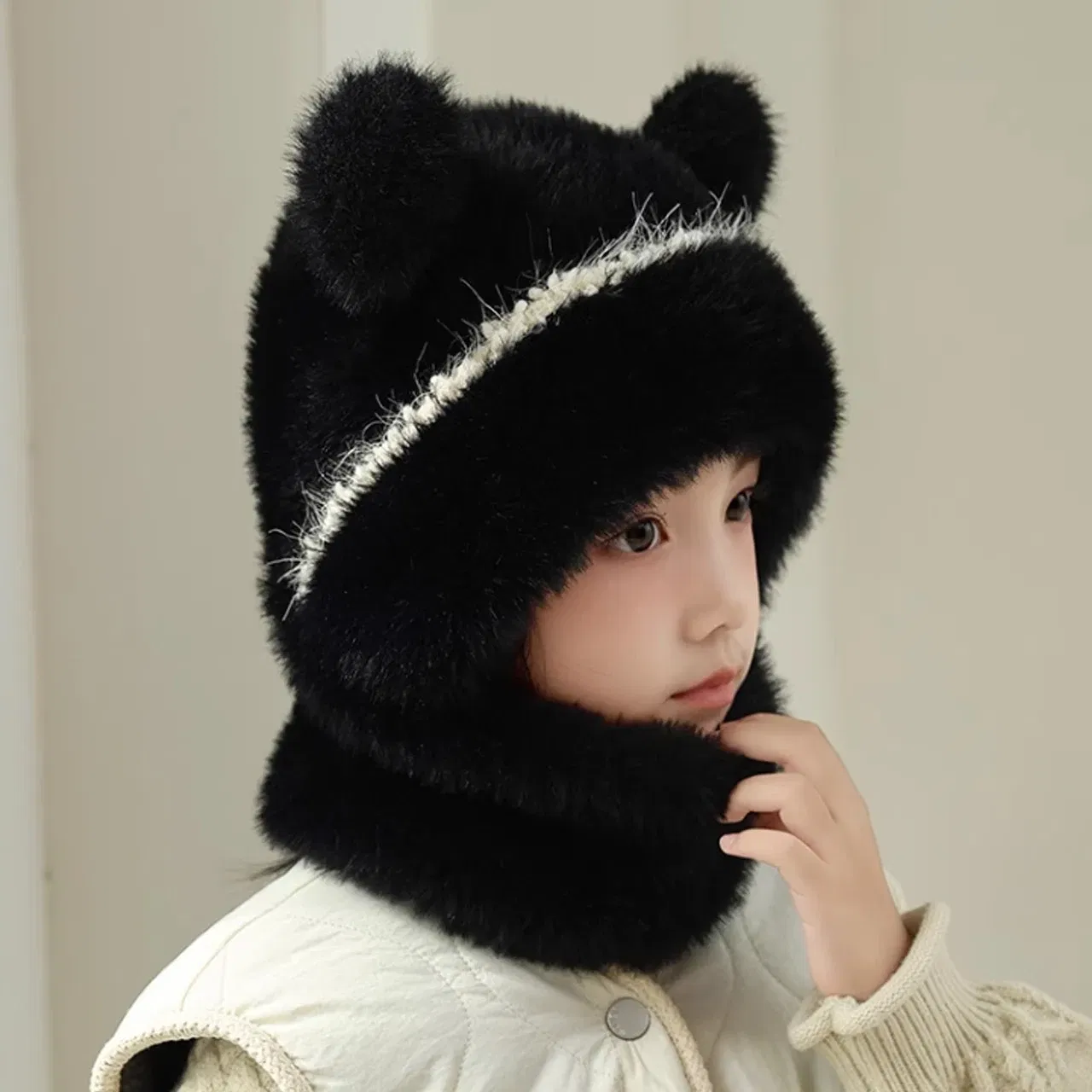 Color: army green, Size: XXL - Kids Plush Scarf Pullover Cap Winter Warm Ear Protection Hat 2-10Year Children One-Piece Beanie Baby Velvet Neckerchief Headgear