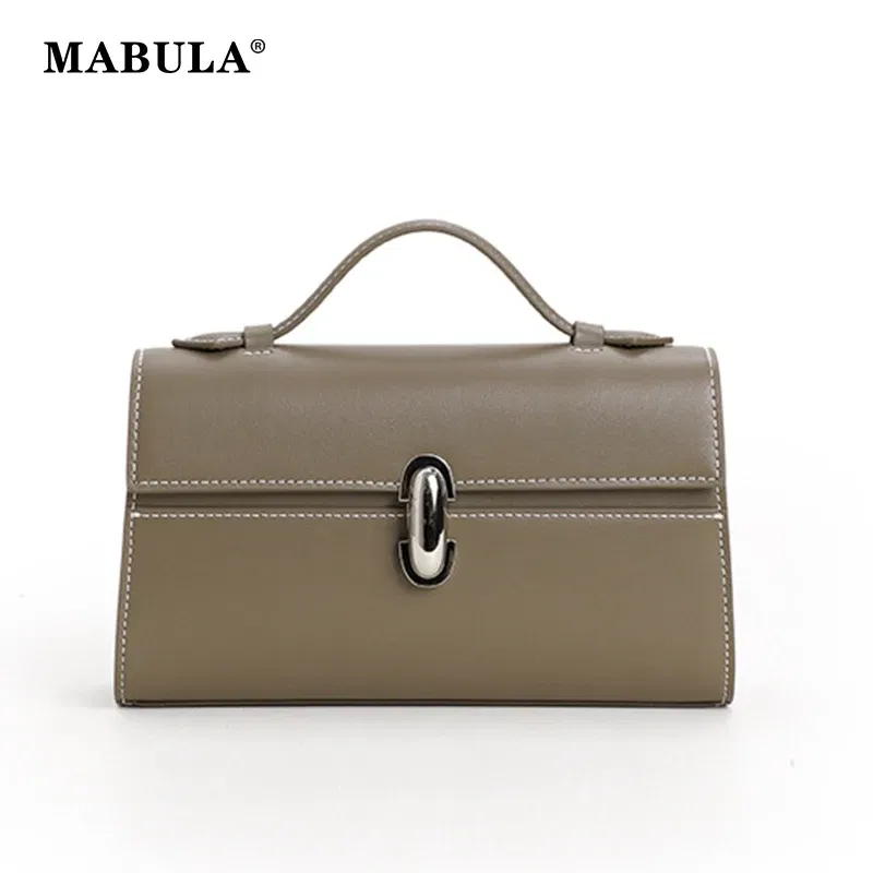 Color: GRAY - MABULA Genuine Leather Top Handle Satchel Purse for Women 2023 Brand Designer Luxury Clutch Handbags High Quality The Tote Bag