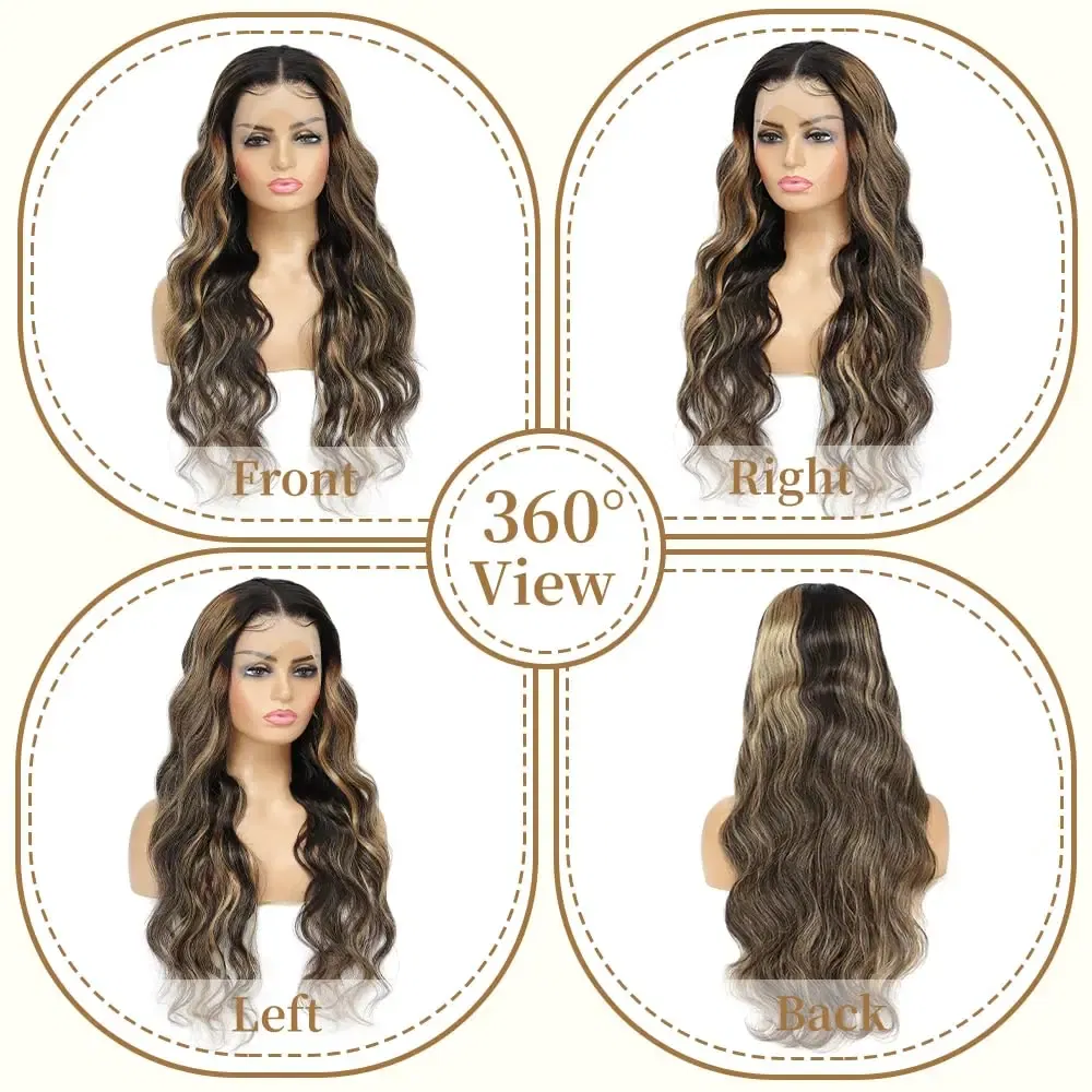Hair Color: #6, Stretched Length: 30inches, Density: 180% - Highlight Blonde #1B/27 13X4 Lace Front Wigs Boday Wave Human Hair Transparent Lace Frontal Wigs Pre Plucked For Salon Quality