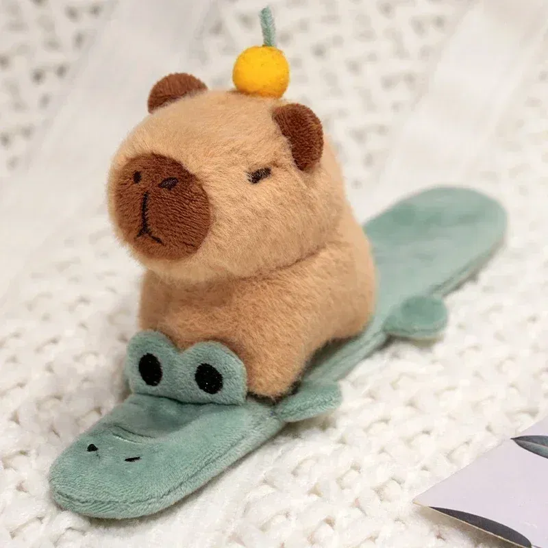 Color: black, Height: 0-10cm - Capybara Slap Snap Wrap Capibara Plushie Wristband Bracelet Kawaii Cute Dog Cat Plush Toy Hand Ring Creative Funny Gift