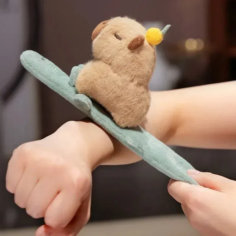 Color: black, Height: 0-10cm - Capybara Slap Snap Wrap Capibara Plushie Wristband Bracelet Kawaii Cute Dog Cat Plush Toy Hand Ring Creative Funny Gift
