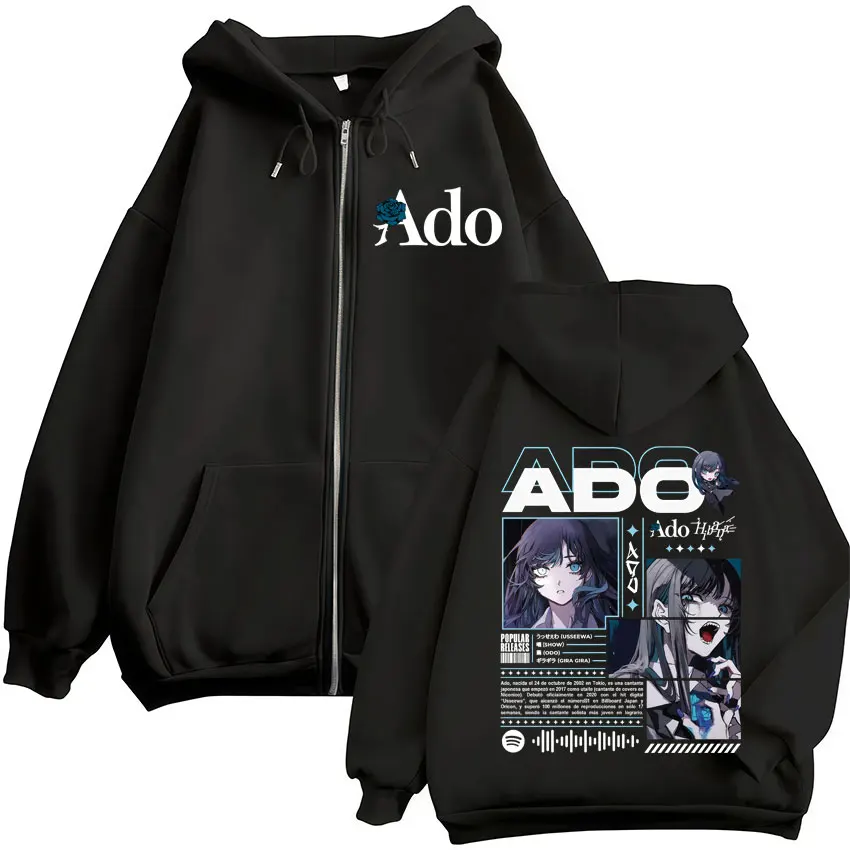 Color: SKY BLUE, Size: XL - Ado World Tour 2025 Hibana Zipper Hoodies Men Women Clothing Fashion Harajuku Zip Up Sweatshirts Pullover Jacket Coat Streetwear
