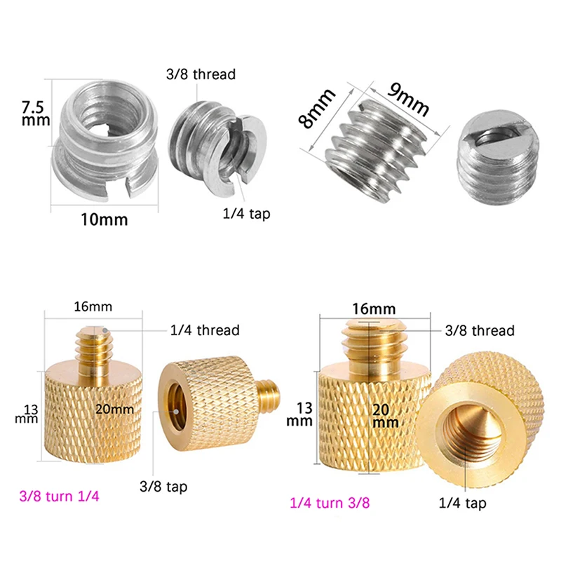 Color: Blue - Camera Screw Conversion Nut 5/8 To 3/8 To 1/4 Inch Adapter Mount For DSLR Tripod Monopod Quick Release Plate Stands Camera Acc