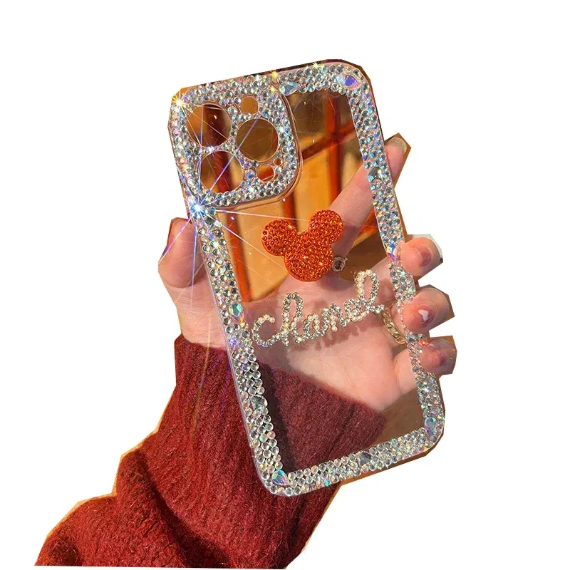 Color: Beige, Material: Vinyl - Bling Glitter 3D cute cartoon Diamond soft silicon phone case For iphone 15 14 13 12 11 Pro Max 7 8 Plus X XS XR MAX Clear Cover