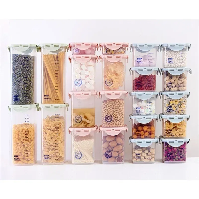 Color: Sky blue - WBBOOMING Healthy Plastic Box Food Storage Box Storage Tank Airtight Plastic Containers Sealed Cans For Coarse Cereals Grains