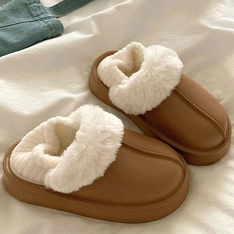 Color: Straw, Shoe Size: 36-37, Ships From: CHINA - Gacimy Warm Fur Women Slippers 2024 New Antiskid Waterproof Outdoor Cotton Shoes Winter Plush House Slides Fur Fluffy Slippers