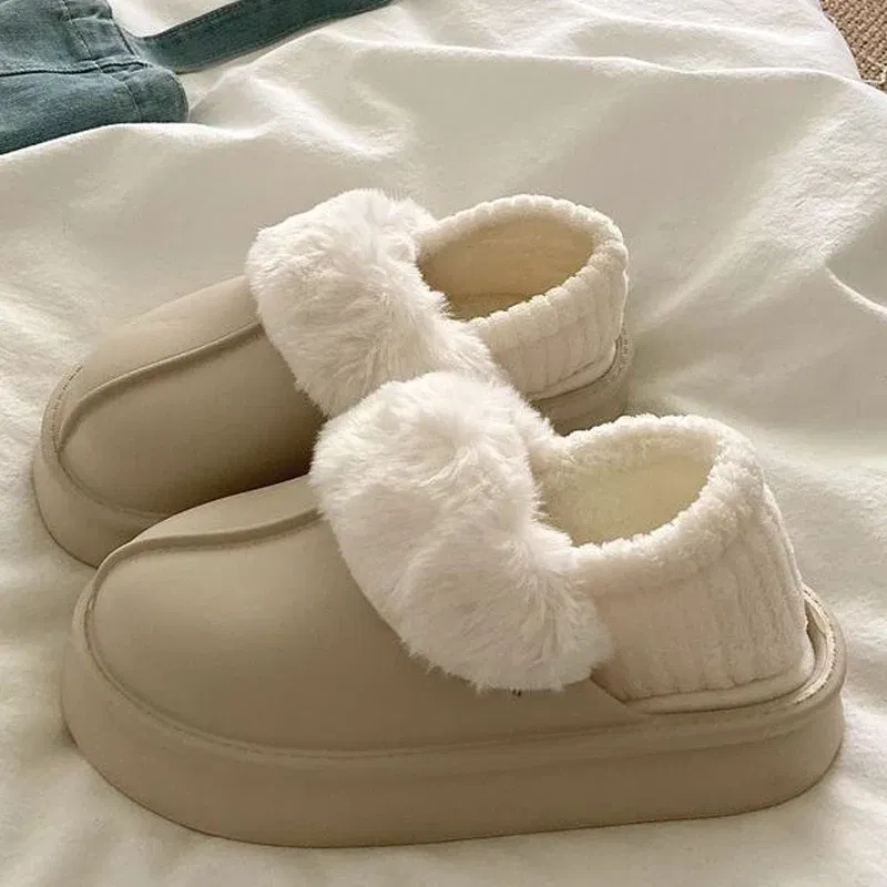 Color: Straw, Shoe Size: 36-37, Ships From: CHINA - Gacimy Warm Fur Women Slippers 2024 New Antiskid Waterproof Outdoor Cotton Shoes Winter Plush House Slides Fur Fluffy Slippers