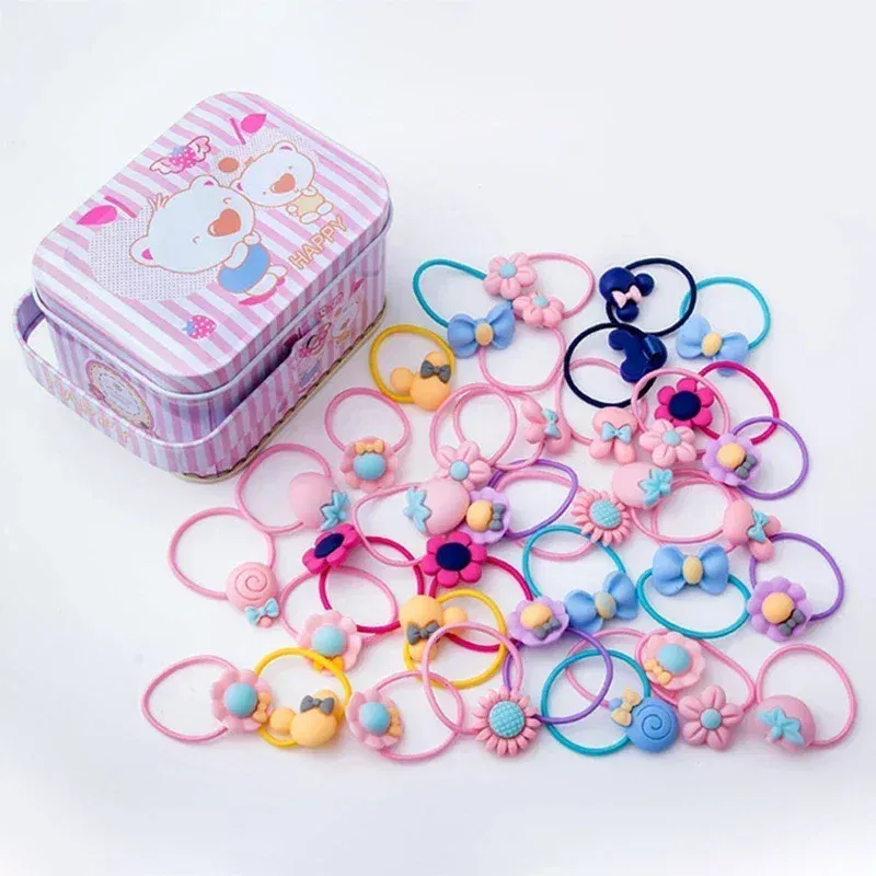 Color: Black - 40Pcs/Lot New Headband Hairband Girls Hair Accessories Gift Box Elastic Hair Bands Flower Hair Clip Bows Cute Hairbands for Kids