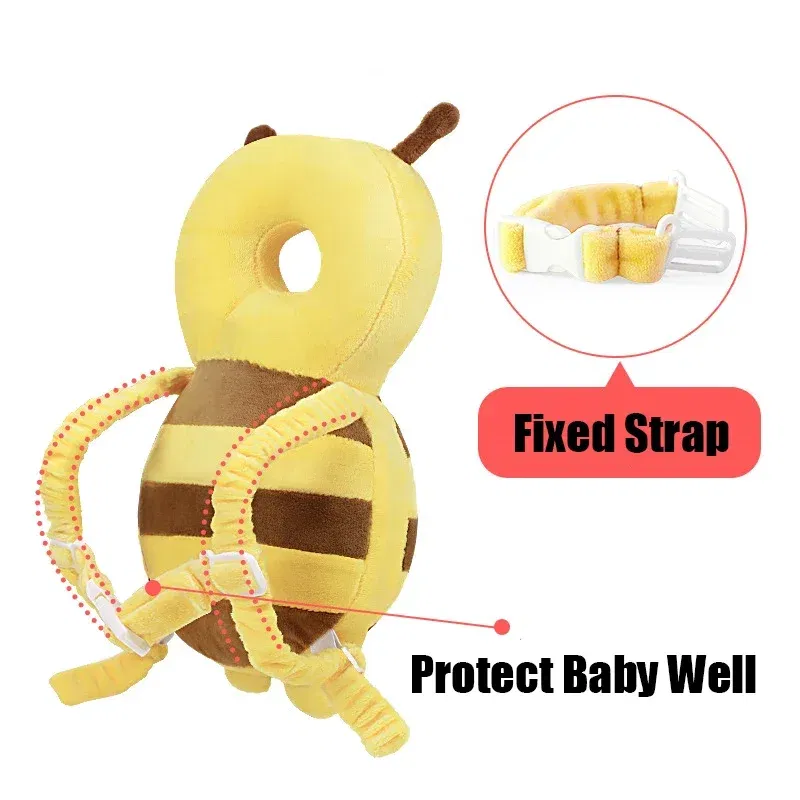 Color: GRAY - Head Back Protector Baby Protect Pillow Learn Walk Headgear Prevent Injured Safety Pad  prevention Fall Cartoon Bee Kids Pillows