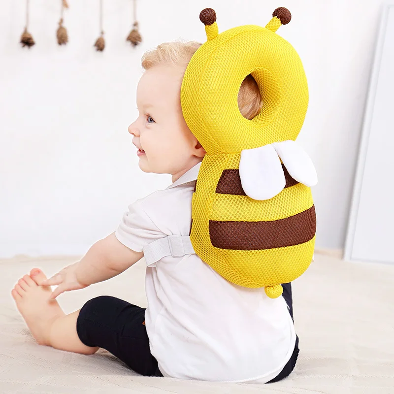 Color: GRAY - Head Back Protector Baby Protect Pillow Learn Walk Headgear Prevent Injured Safety Pad  prevention Fall Cartoon Bee Kids Pillows