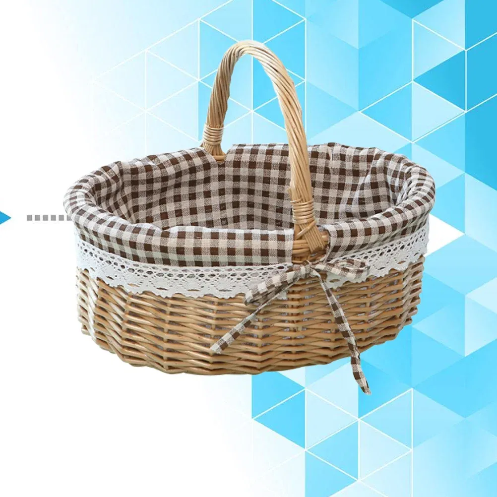 Color: WHITE - Basket Storage Wicker Woven Picnic Flower Willow Baskets With For Bread Fruit Handles Handheld Flowers Kitchen Vegetable Easter