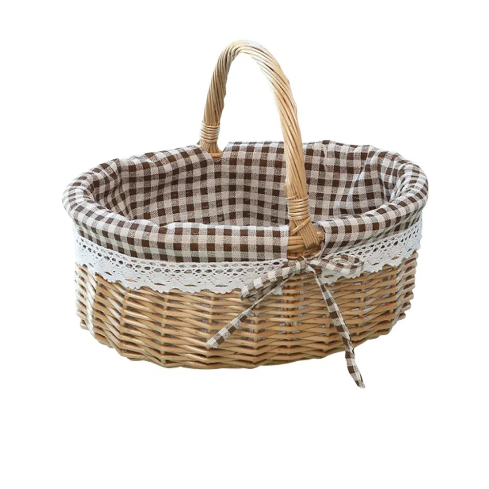 Color: WHITE - Basket Storage Wicker Woven Picnic Flower Willow Baskets With For Bread Fruit Handles Handheld Flowers Kitchen Vegetable Easter