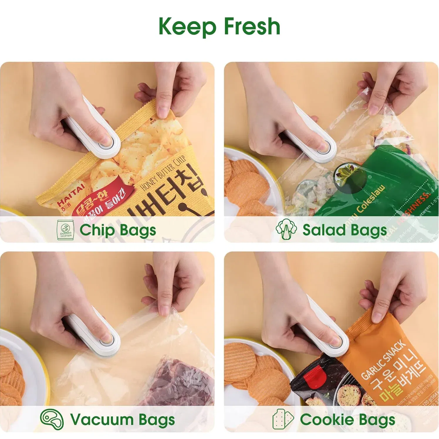 Color: Dark Khaki - Portable Mini Sealer 2 in 1 Heat Sealer For Snacks Home use rechargeable sealer Vacuum Sealer Snacks plastic bag heat sealer