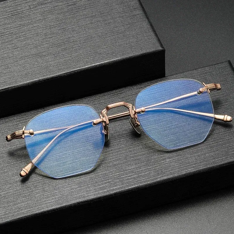 Belight Optical Japan Design Irregular Shape Ultra Light Pure Titanium Rimless Frame Men Prescription Eyeglasses Eyewear M3104