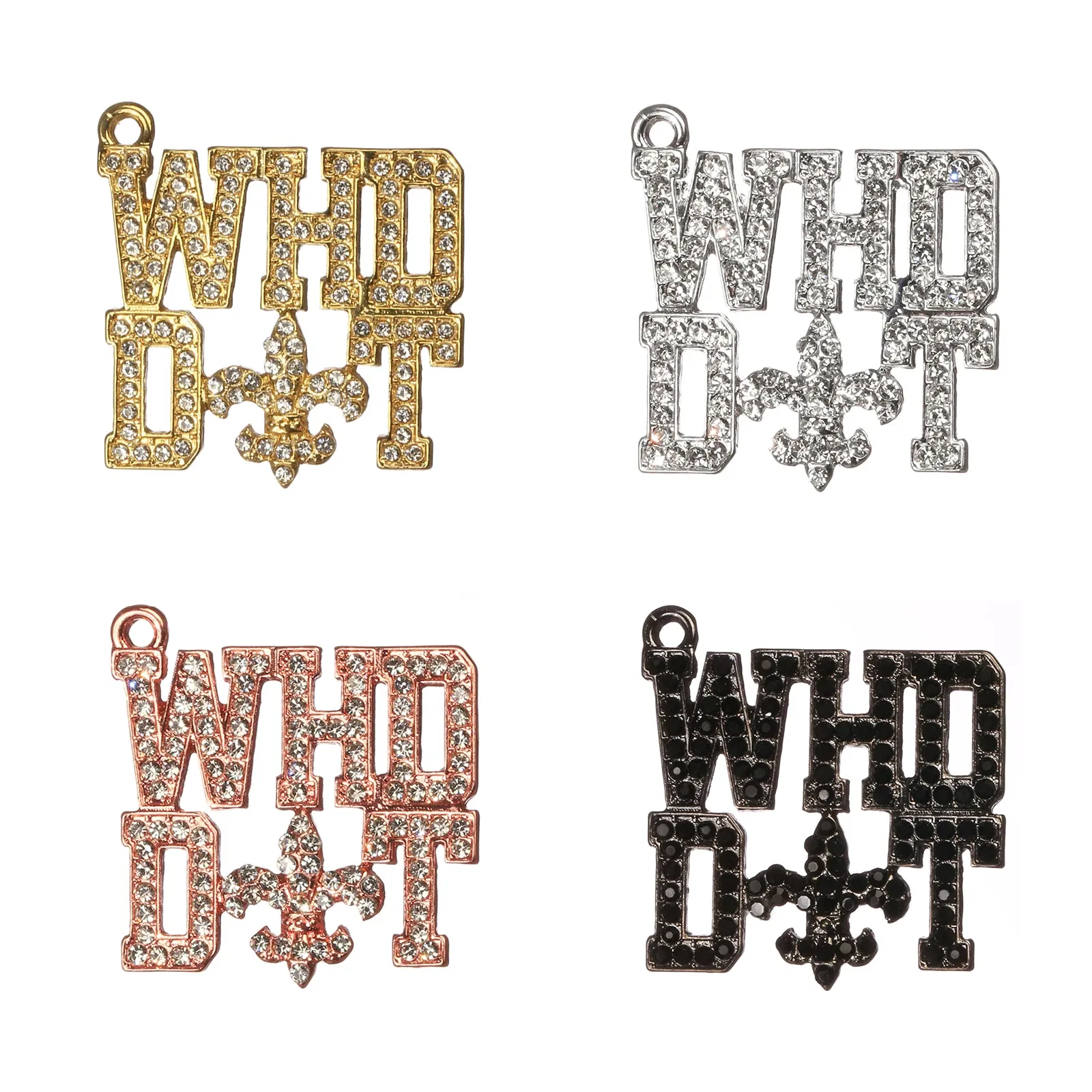 Metal color: Gold-color, Ships From: CHINA - 10pcs WHO DAT Rhinestone Letter Saint Charms Fit for Bracelet DIY Jewelry Making LTC0353-LTC0356