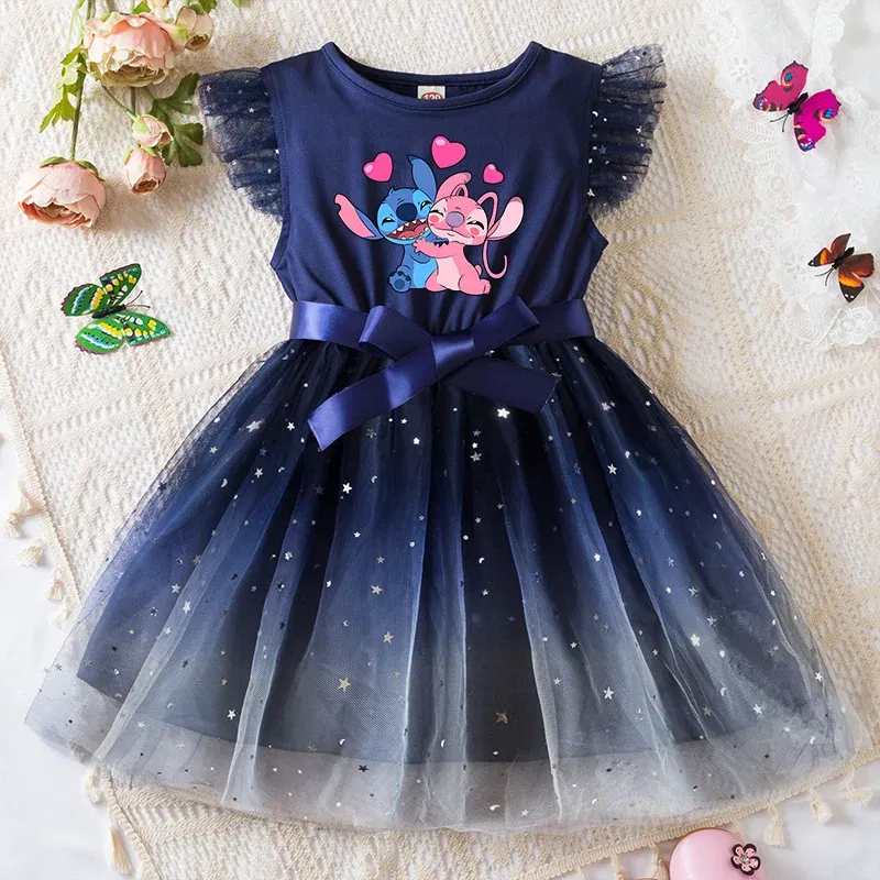 Color: PURPLE, Kid Size: 11 - Lilo Stitch Girls Sequin Tutu Dress with Bow Flutter Sleeves Summer Princess Party Outfit for Toddler Kids 2-6 Years