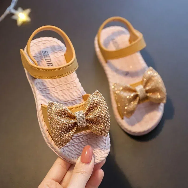 Color: SKY BLUE, Shoe Size: 6.5 - Girls Sandals 2024 Summer Princess Children Sandals Bow Tie Girl Shoes Fashion Casual Non Slip Kids Beach Shoes