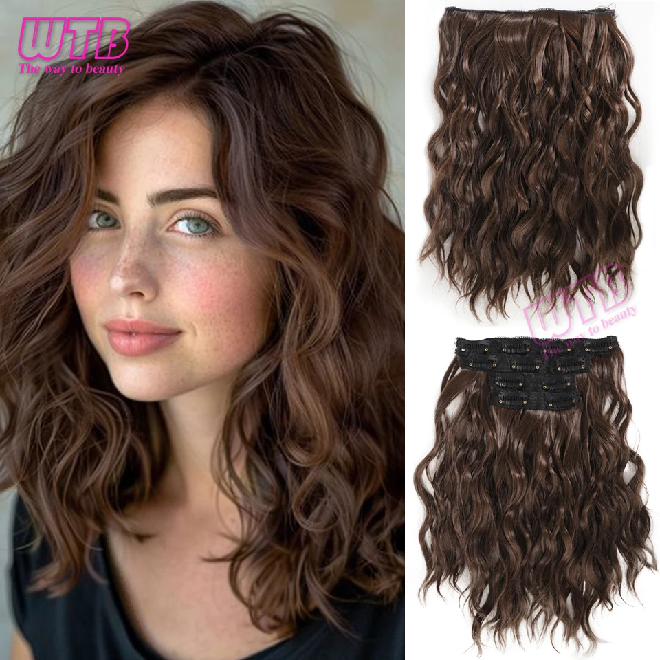 Color: 4/30HL - Synthetic Heat Resistant Hair Extensions Multi Color Clip-in Body Wave 12inch 4 PCS Double Weft for Women Girl Daily Party Use