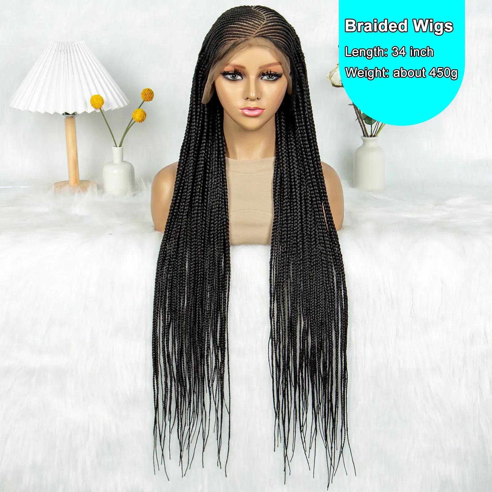 KIMA Fulani Box Cornrow Braided Wigs Synthetic Full Lace Front Braided Wigs With Baby Hair for Black Women