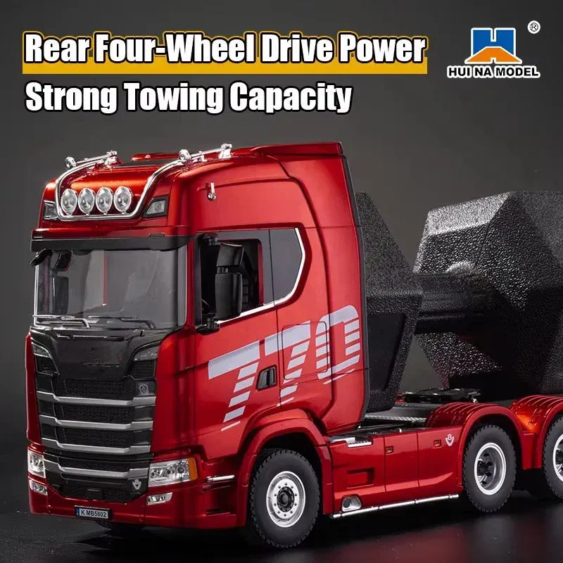 Color: Red - HUINA 1501 770S Alloy Tractor 19CH RC Truck 1/18 2.4G remote control Engineering Trailer Truck with Light Sound Toys XMAS Gifts