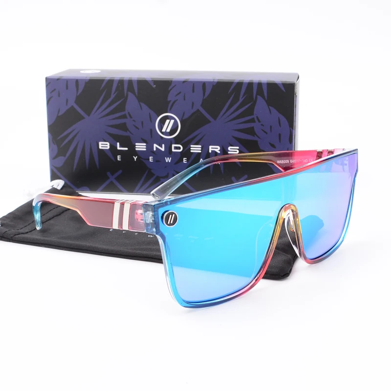 Lenses Color: Pink - Mixed blue mirror UV protection lens Men's sunglasses Retro fashion Square Blender Men's sunglasses 68009: With box