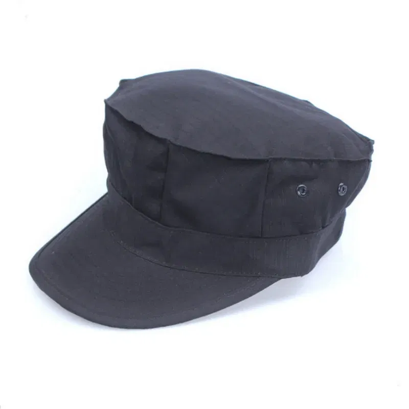 Color: Black - Classic men's military cap Men's women's fitted flat top baseball cap Army camo sun hat Outdoor sports fishing ride
