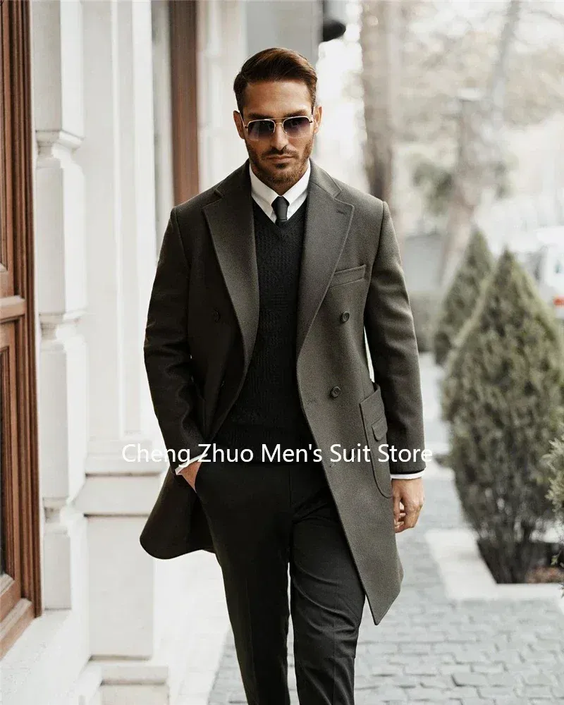 Color: SKY BLUE, Size: L - Classic Man Trench Coat Customized Notched Lapel Full Man Terno Double Breasted Elegant Gentleman Long Coat Men's Winter Jacket