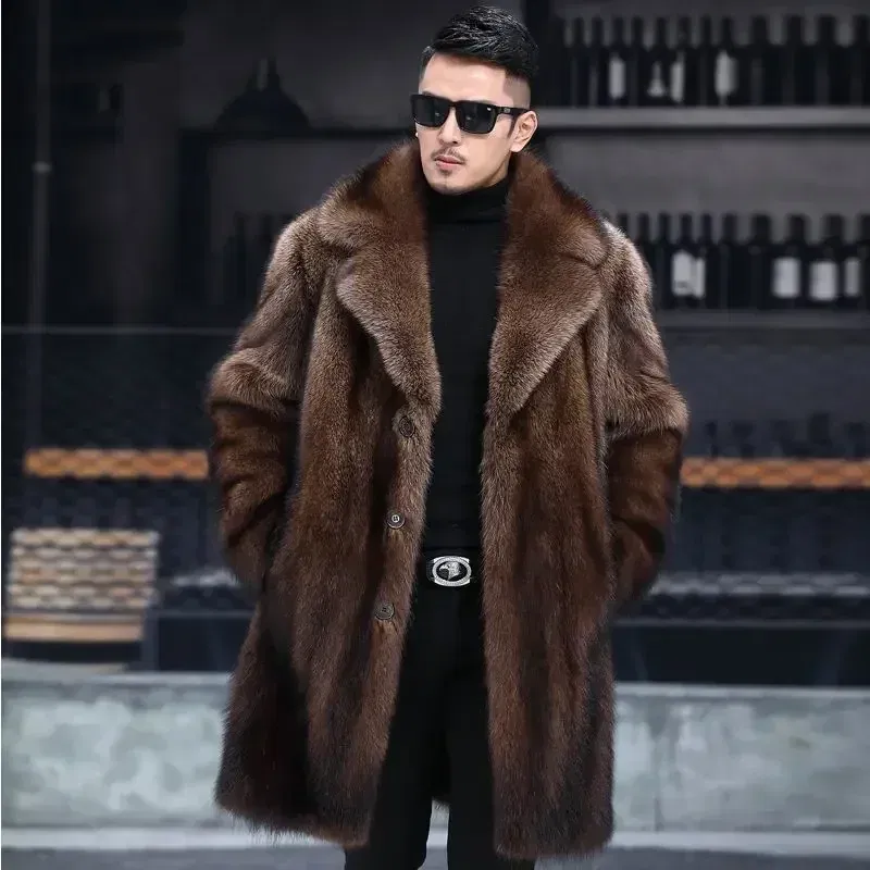 Color: black, Size: M - Parker Men's Imitation Fur Liner Winter Warm New Fur One-piece Coat Imitation Mink Fleece Mid-length Fur Coat