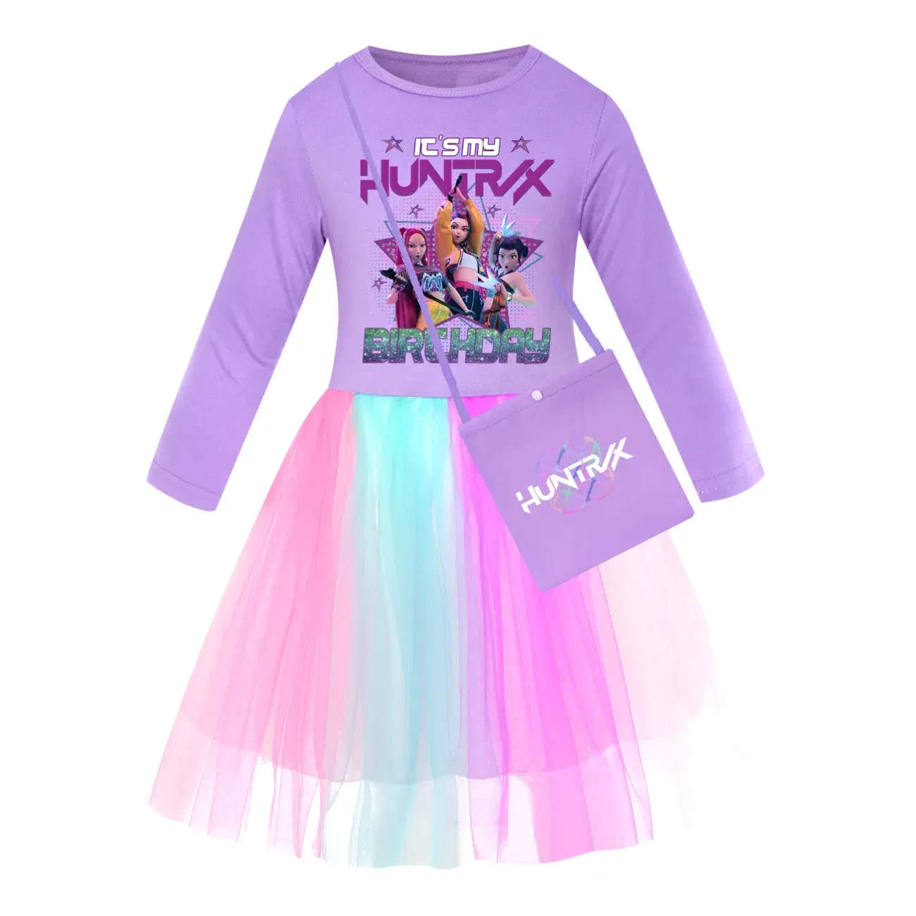 Color: Red, Kid Size: 3T - KPop Demon Hunters Kids Clothes Long Slevess Dresses Cotton Rainbow Full Dress Teen Fashion Girl's Clothing Party Clothes 5001