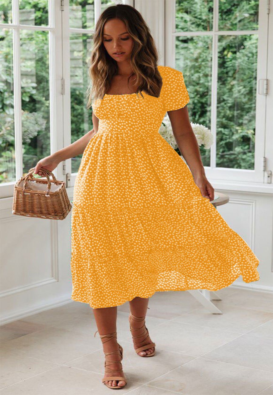 Summer Puff Floral Printed Long Dresses